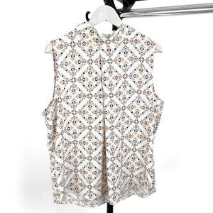 Ann Taylor Women's Dress Blouse - White and Gold, Size XL, Pre-Owned